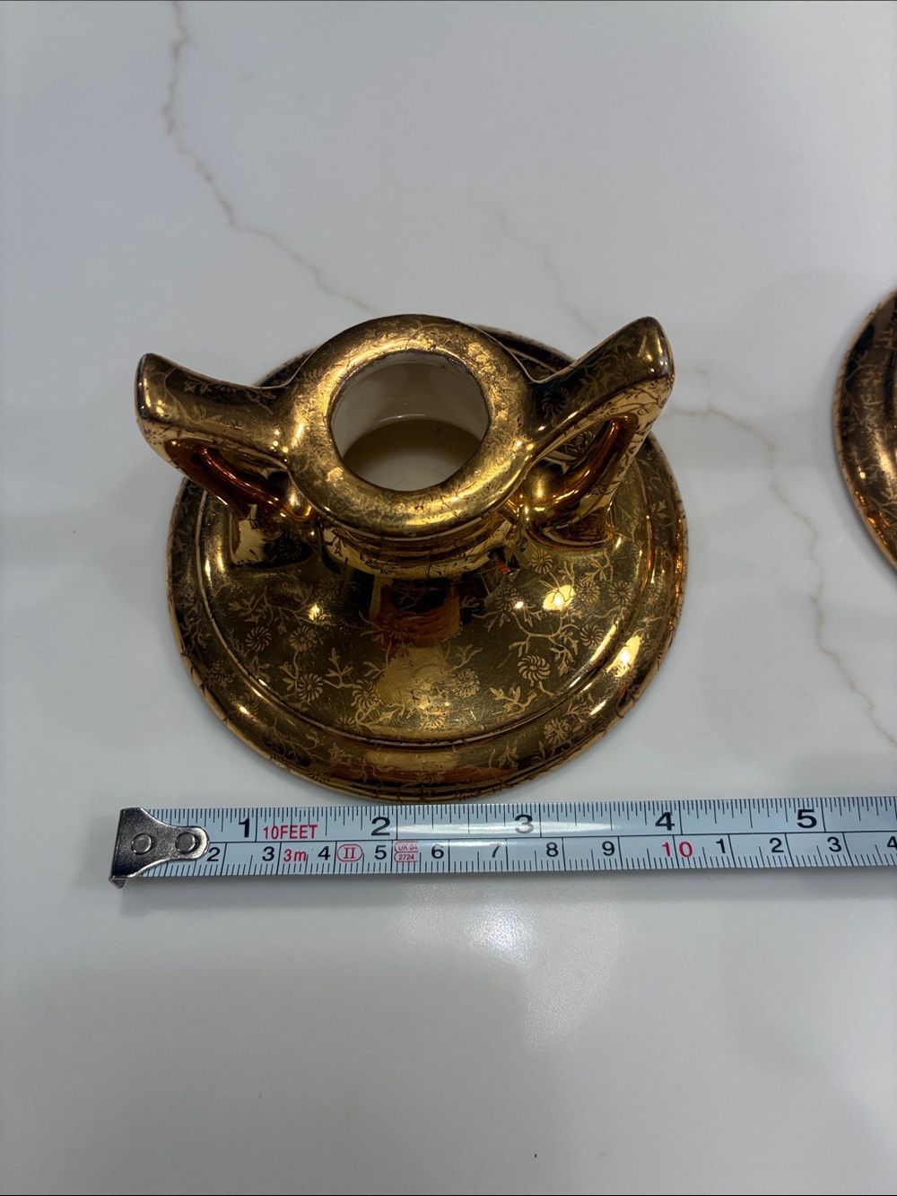 22 K Gold Plated Vintage Ceramic Double-Handled Candle Holders - Picture 3 of 8